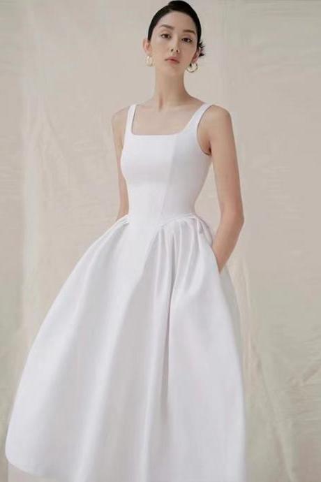 Sexy Prom Dress,white Backless Party Dress, Spaghetti Strap Satin Evening Dress,custom Made