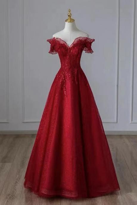 Off Shoulder Party Dress,red Prom Dress,elegant Evening Dress,custom Made