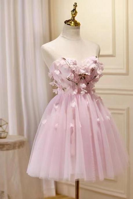 Pink party dress,strapless homecoming dress,cute graduation dress,custom made