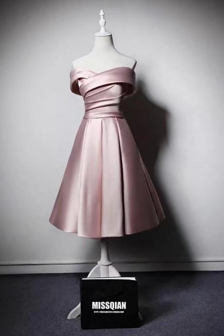Pink party dress,off shoulder homecoming dress,cute graduation dress,simple birthday dress,custom made