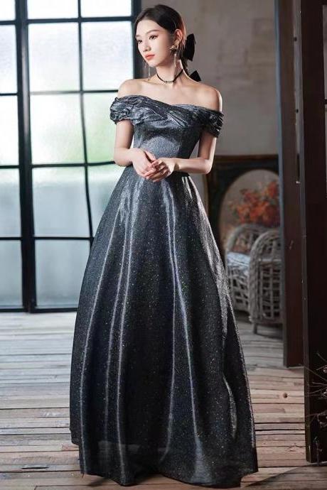Satin Elegant Dress, Off Shoulder Prom Dress,simple Black Evening Dress, Custom Made
