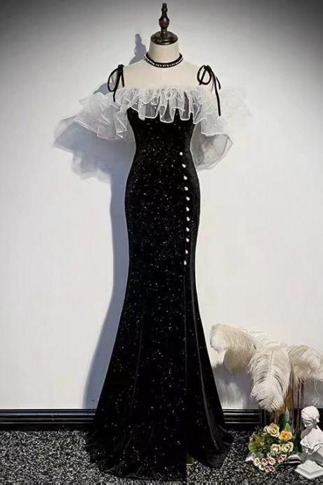 Spaghetti Strap Bodycon Dress, Black Prom Dress,glitter Evening Dress, Custom Made