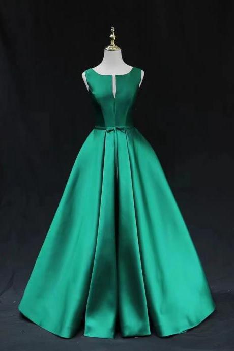 Green Evening Dress, Satin Prom Dress, Sleeveless Party Dress,simple Formal Dress,custom Made