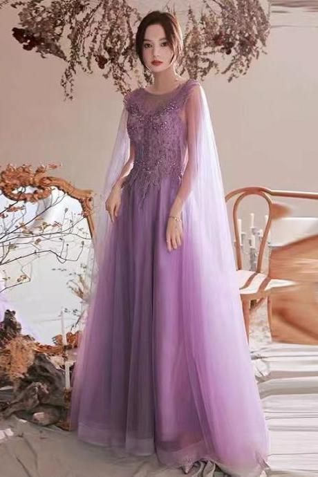 Purple Prom Dress, Fairy Evening Gown,o-neck Party Dress,custom Made