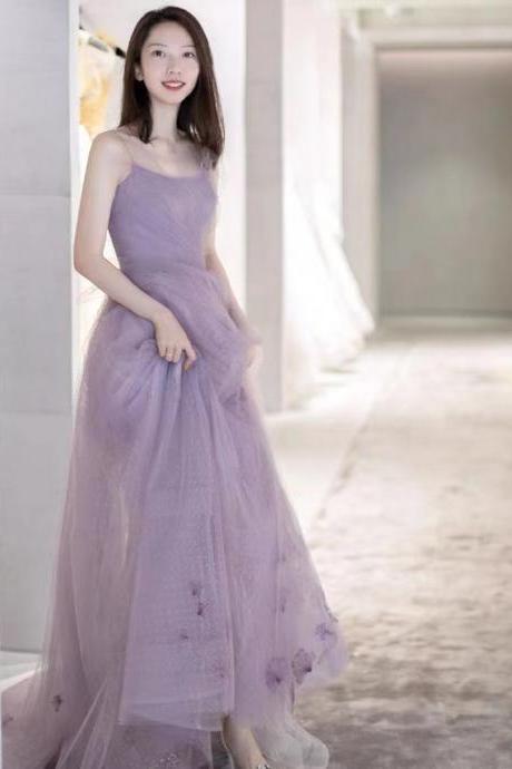 Spaghetti Strap Prom Dress,purple Party Dress,dream Evening Dress,custom Made