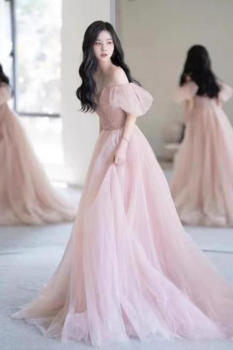 Off shoulder prom dress, pink evening dress,fairy party dress,Custom Made