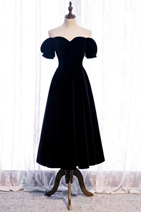 Off Shoulder Homecoming Dress, Fashion Mid-length Party Dress,velvet Black Dress,custom Made