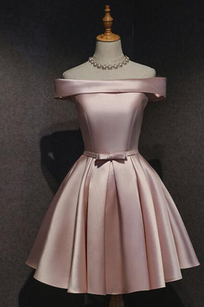 Pink Evening Dress, Satin Prom Dress,off Shoulder Homecoming Dress,cute Graduation Dress,custom Made