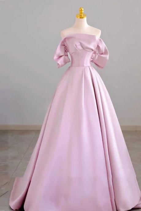 Off Shoulder Prom Dress,formal Evening Dress,pink Satin Party Dress,custom Made