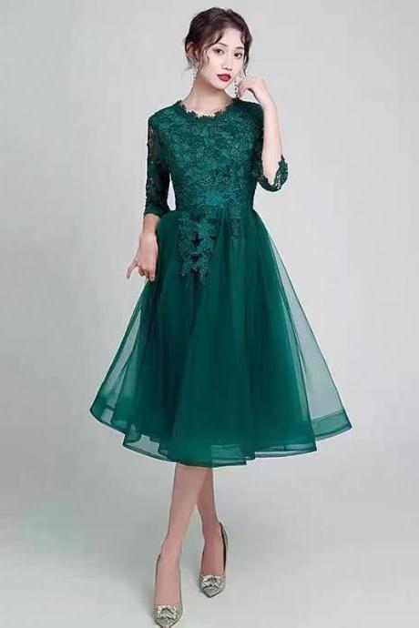 Green Prom Dress，formal Evening Dress,long Sleeve Party Dress,noble Wedding Guest Dress,custom Made