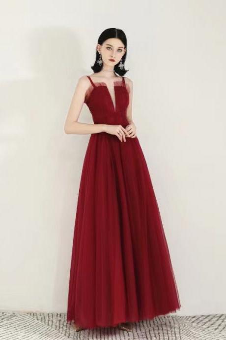 Spaghetti Strap Prom Dress，red Evening Dress,cute Party Dress,custom Made