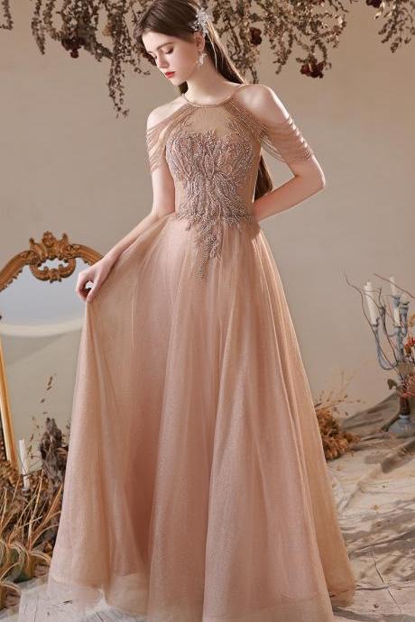 Princess Party Dress ,pink Prom Dress, Halter Neck Evening Dress,custom Made
