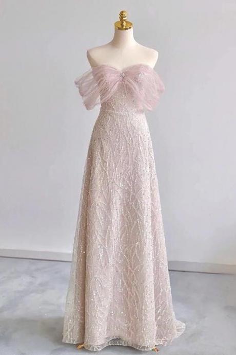 Off Shoulder Evening Dress,light Pink Prom Dress,sweet Bodycon Dress,custom Made