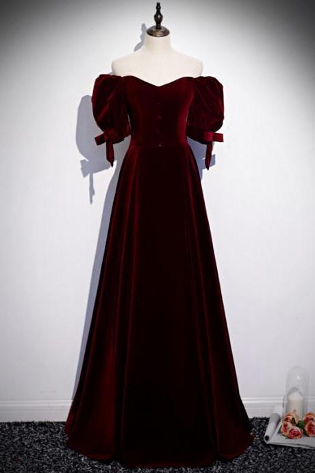 Off Shoulder Prom Dress, High Class Evening Dress,red Velvet Party Dress,noble Formal Dress,custom Made