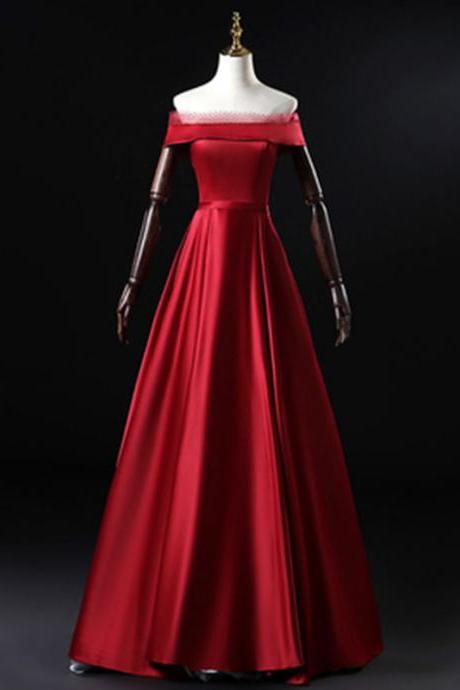 Red Party Dress, Satin Prom Dress, Off Shoulder Evening Dress,custom Made