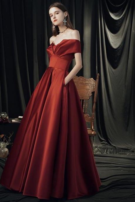 Satin evening dress,red prom dress,off shoulder party dress,charming graduation dress,custom made