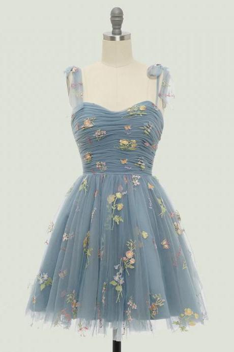Spaghetti Strap Evening Dress, Chic Prom Dress,cute Party Dress,light Blue Graduation Dress ,short Homecoming Dress,custom Made