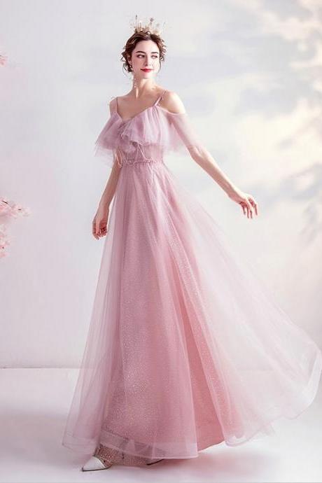 Spaghetti Strap Evening Dress, Chic Prom Dress,pink Party Dress,,custom Made