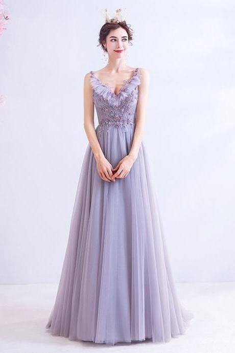 V-neck Evening Dress, Chic Prom Dress,purple Party Dress,,custom Made