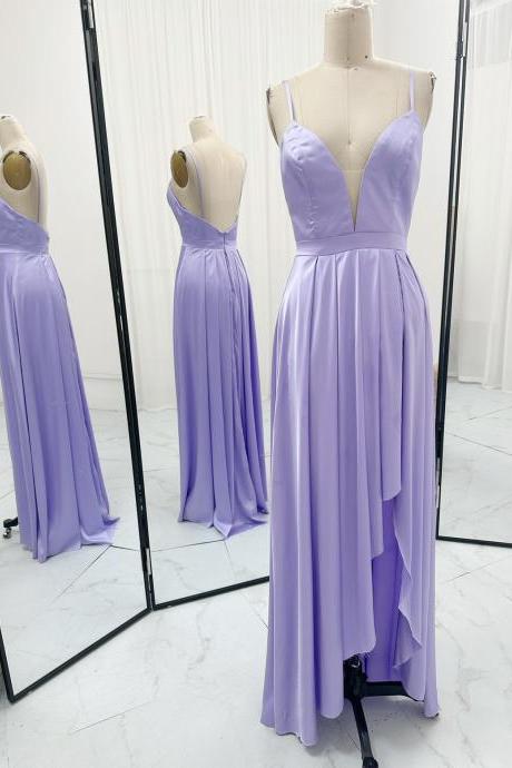 Spaghetti Strap Evening Dress, Purple Prom Dress, High Low Party Dress,simple Bridesmaid Dress,custom Made