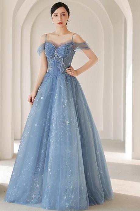 Spaghetti Strap Evening Dress,blue Prom Dress, Starry Sky Party Dress,dream Birthday Dress,princess Dress,custom Made