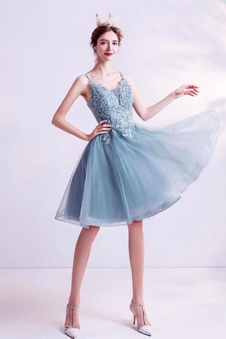 Spaghetti Strap Evening Dress,blue Prom Dress, Cute Party Dress,dream Birthday Dress,custom Made