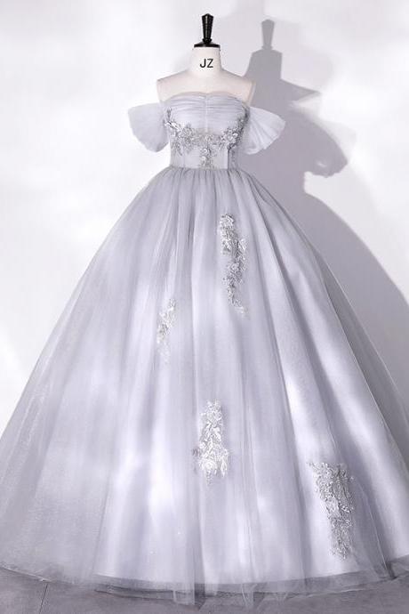 Off Shoulder Wedding Dress,gray Party Dress,luxury Ball Gown Bridal Dress,custom Made