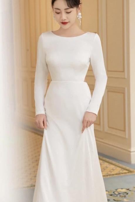 O-neck Bridal Dress,white Wedding Dress,long Sleeve Bridal Dress,elegant Wedding Dress,custom Made