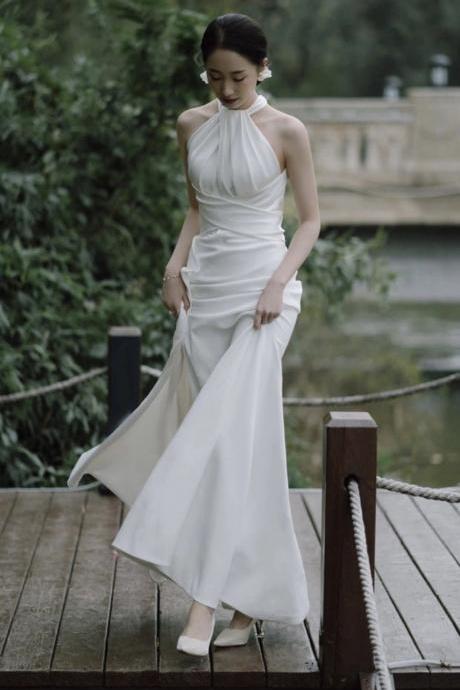 Halter Neck Bridal Dress,white Wedding Dress,sexy Wedding Dress,custom Made