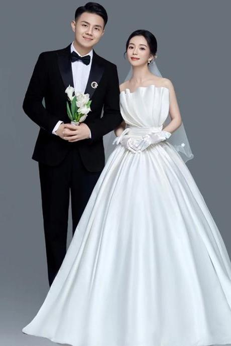 Strapless Bridal Dress,white Wedding Dress,elegant Wedding Dress,custom Made