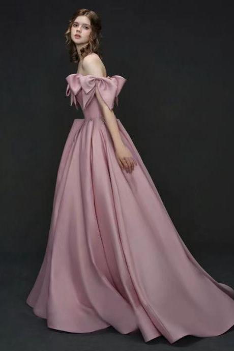 Satin Evening Dress,pink Prom Dress,off Shoulder Party Dress,charming Graduation Dress,custom Made