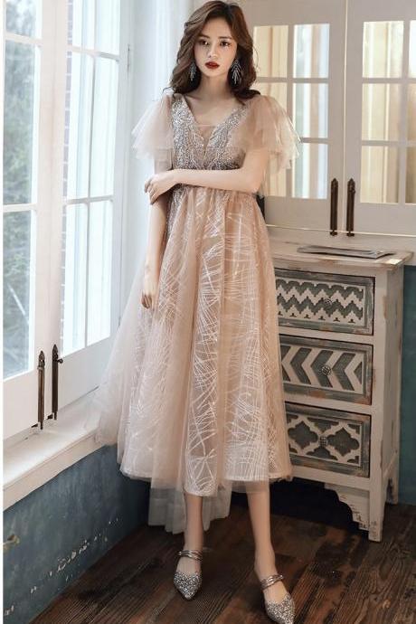 Champagne Evening Dress, Birthday Bridesmaid Dress, Fairy Party Dress,custom Made