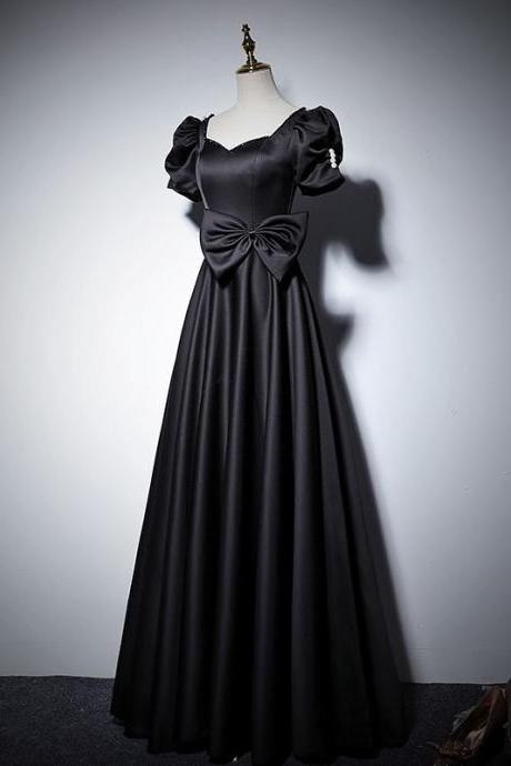 Off Shoulder Evening Dress , Black Prom Dress Long Satin Party Dress,custom Made