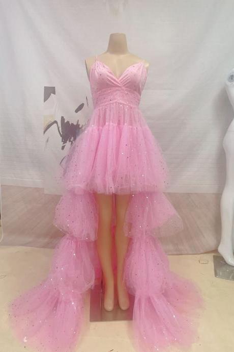 Spaghetti Strap Prom Dress，fairy Evening Dress,cute Party Dress,high Low Birthday Dress,custom Made