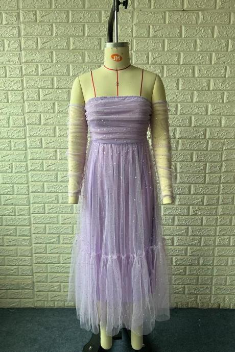 Off Shoulder Evening Dress,purple Prom Dress, Starry Sky Party Dress,dream Birthday Dress,princess Midi Dress,custom Made