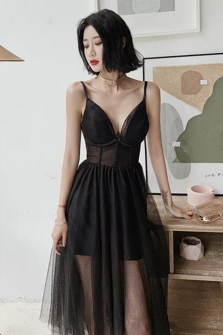 Spaghetti Strap Party Dress,sexy Prom Dress, Black Evening Dress,custom Made