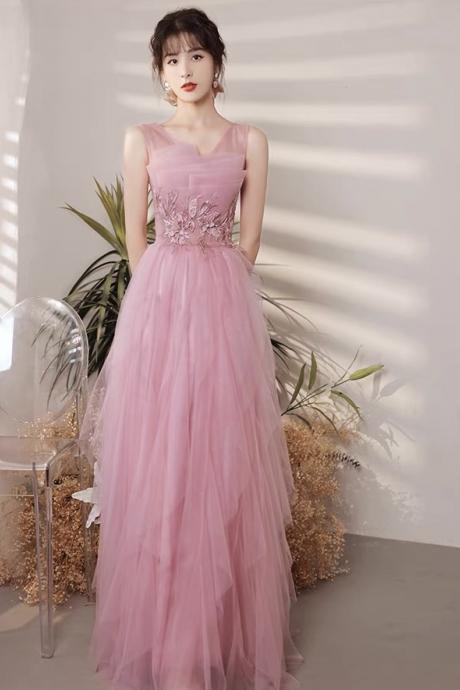 Long Birthday Party Dress, Fairy Bridesmaid Dress, Halter Pink Dress,custom Made