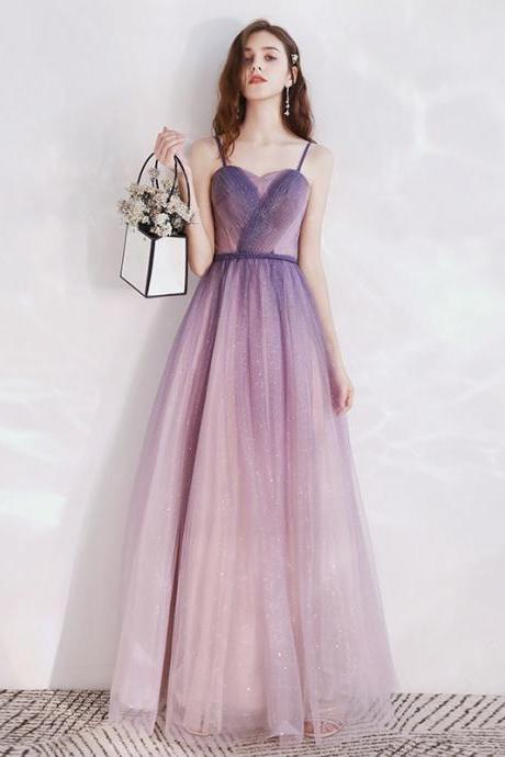 Spaghetti Strap Evening Dress, Purple Birthday Party Dress,gradient Prom Dress,custom Made