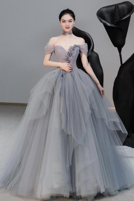 Off Shoulder Evening Dress, Gray Party Dress,elegant Bridal Dress,custom Made