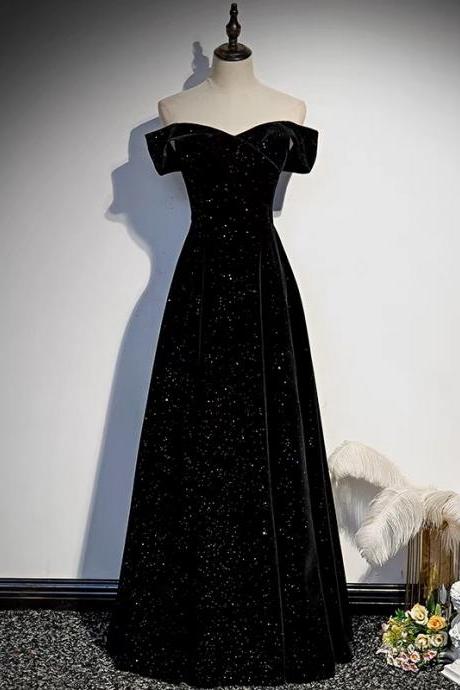 Velvet Evening Dress , Temperament High-grade Prom Dress, Slim Black Off-shoulder Formal Dress,custom Made