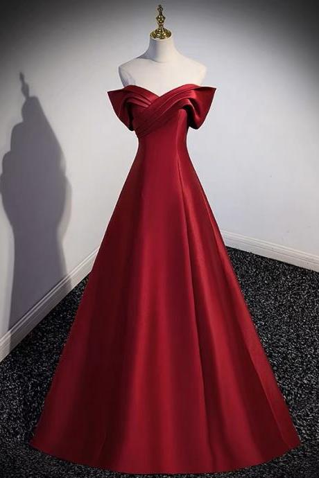Off Shoulder Evening Dress , Red Prom Dress , Satin Party Dress,simple Formal Dress,custom Made
