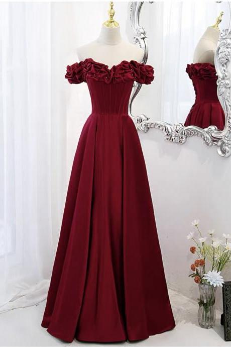 Off Shoulder Evening Dress , Red Prom Dress , Satin Party Dress,chic Formal Dress,custom Made