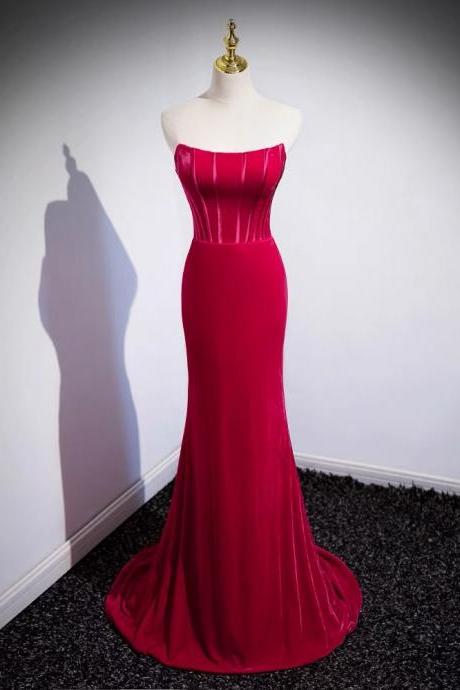 Strapless Evening Dress , Red Prom Dress , Satin Party Dress,elegant Mermaid Dress,custom Made