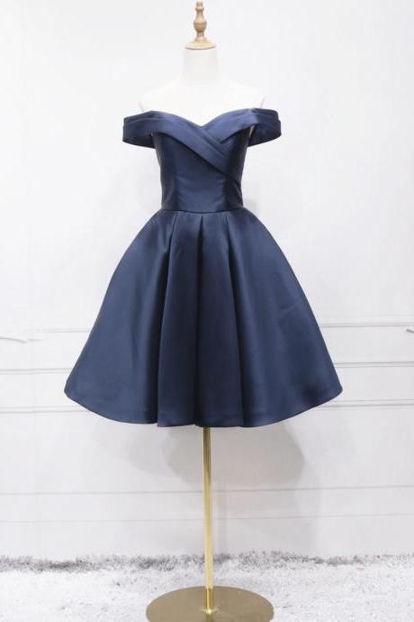 Off Shoulder Prom Dress,navy Blue Birthday Dress,cute Party Dress,sweet Homecoming Dress,custom Made