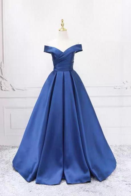 Off Shoulder Prom Dress,royal Blue Evening Dress,elegant Party Dress,satin Formal Dress,custom Made