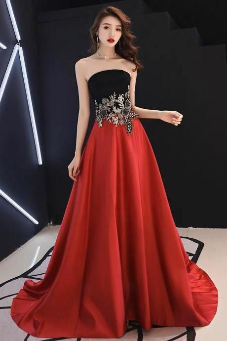 Strapless Prom Dress,red And Black Evening Dress,sexy Party Dress,satin Formal Dress,custom Made