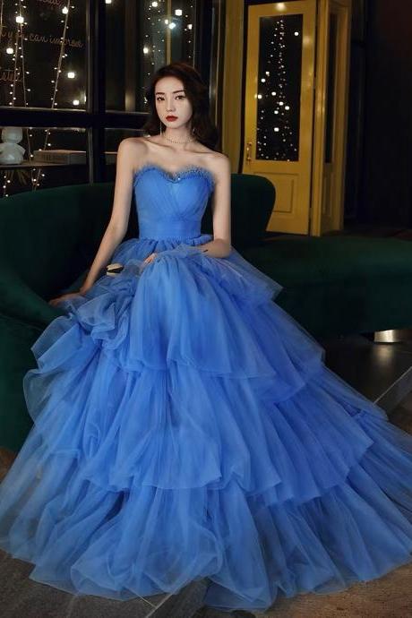Strapless Prom Dress,blue Evening Dress,elegant Party Dress,cute Cake Birthday Dress,custom Made