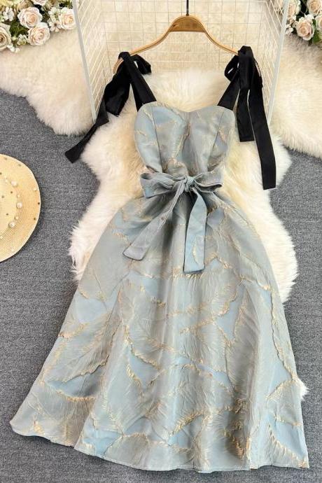 Gentle Dress, Fashion Waist Slimming Dress, Sleeveless A-line Jacquard Dress