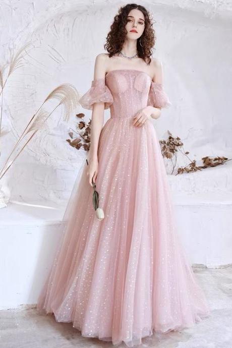 Off Shoulder Evening Dress, Pink Party Dress,fairy Prom Dress,glitter Bridesmaid Dress,custom Made