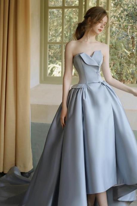Strapless Evening Dress,blue Party Dress,satin Party Dress,sweet Bridesmaid Dress,custom Made